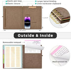 Ospelelf Brown Foldable Spiral Clipboard Folio with Storage Zipper Pouch, 5 Plastic Folders with 10 Pockets, Refillable Lined Notepad (11" x 8.5"), Linen Hardcover Project Organizer - Image 3