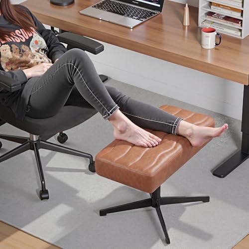 VECELO Under Desk Footrest, PU Ergonomic Foot Rest with Comfort Padding, Height Adjustable for Relieving Leg Pain, Stiffness, and etc, Brown - Image 3