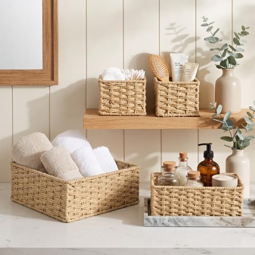 efluky 4 PCS Hand-Woven Drawer Organizer Baskets, Paper Rope Drawer Divider and Storage Trays Containers for Kitchen, Bathroom, Office, Desk, Natural - Image 6
