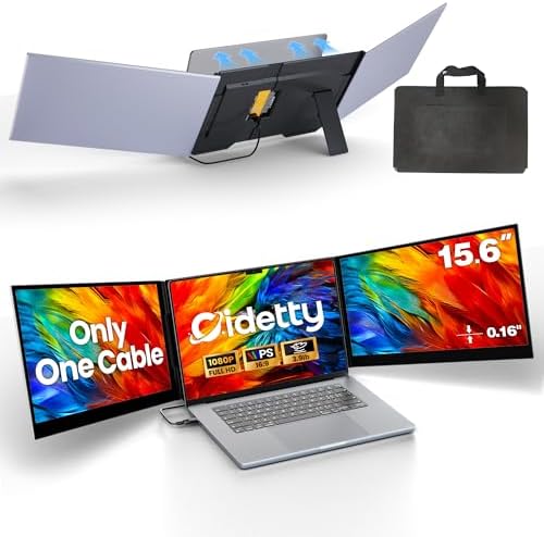 CIDETTY One Cable Connection Laptop Screen Extender Monitor Portable, Ultra Thin 15.6" 1080P FHD Triple Screen,Fit for 13-17" Laptop, Plug & Play Compatiable with Win/Mac/Chrome/Android by CIDETTYElectronics