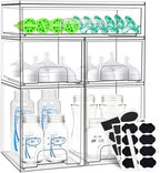 Baby Bottle Organizer, 5 Pack Stackable Storage Drawers with Labels, Clear Station Organizers Container for Pacifiers, Pump Parts, Desk Organizer Bins for Bathroom, Cabinet, Pantry, Vanity, Countertop by Qunland