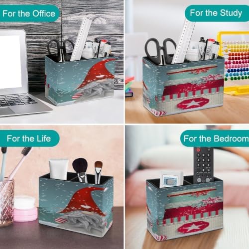 PU Leather Multi-Compartment Pen Holder Desktop Organizer Pencil Cup Storage Caddy for Office Home Supplies Winter Festival Christmas Elf Tomte Standing in Front of Wooden in Snow1 - Image 4