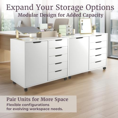 Lavish Home 5 Drawer Office Storage Cabinet, White, 30.75”x15.75”x25.43” - Image 5