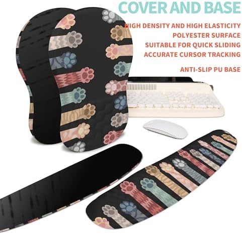 2-in-1 Ergonomic Set, Wave Rise Keyboard Wrist Rest and Massage Bulge Slope Mouse Pad Wrist Support, Cushion Memory Foam Integrated to Relieve Wrist Pain, Multicolour Cat Claws - Image 6