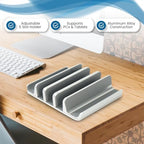 Elestoria 5- Slot Vertical Laptop Stand - Aluminum Laptop Stand Vertical for Desk - Fits MacBook Pro/Air, Surface, Mobiles & Gaming Laptops up to 17.3" - Heavy Duty Laptop Holder for Desk - (Silver) - Image 4