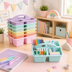 gisgfim 6 Pack Plastic Classroom Caddy with 4-Compartments Plastic Storage Caddies with Handle 4 Compartments Table Caddy Organizer Versatile Table Caddies for Classroom Office, Pastel Color - Image 4