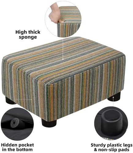 CAROLMADE Small Foot Stool Ottoman Footstool with Legs Under Desk Footrest for Living Room Bedroom and Office,Linen-Stripe Green - Image 5