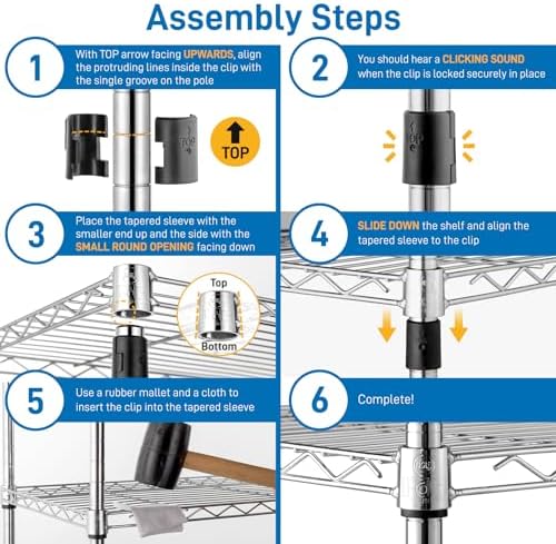 5 Tier Storage Racks Shelving, Heavy Steel Pantry Shelves, Adjustable Wire Shelving Rack, Suitable for Garage, Kitchen, Bathroom, Office, 35" W x 14" D x 71" H, Chrome - Image 6