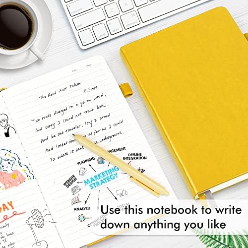 5 Pack Journal Notebook Bulk for School, Feela Hardcover Business Notebooks Classic Ruled Lined Journals with Pen Holder for Work Note Taking, with 5 Black Pens, 120 GSM, 5.1”x8.3”, A5, Yellow - Image 4