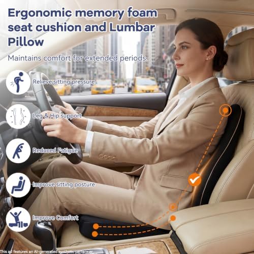 Car Seat Cushion with Lumbar Support, Memory Foam for Long Driving - Image 5