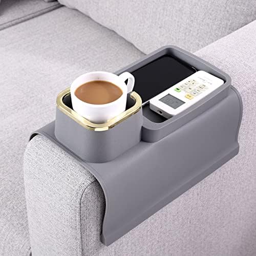 HMASYO Couch Cup Holder Tray – Weighted Silicone Sofa Armrest Organizer Table with Anti-Spill Coaster, Easy Reach for Drink, Snacks, Remote & Phone, Non-Slip Base, Easy Clean by HMASYO