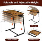 Folding TV Tray Adjustable Dinner - Trays for Eating On Couch Wooden Tables Mate Stand Foldable Desk with Cup Holder Portable - Image 2