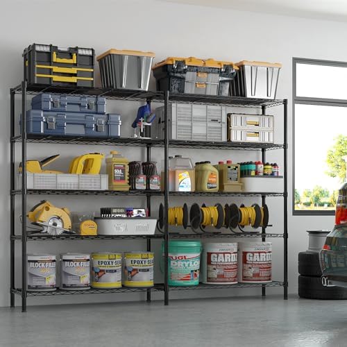 5 Tier Storage Racks Shelving, Heavy Steel Pantry Shelves, Adjustable Wire Shelving Rack, Suitable for Garage, Kitchens, Offices, 69.7" W x 16" D x 71" H, Black - Image 4