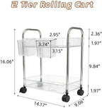 2 Tier Utility Rolling Cart with Wheels Sofa Side Table Small Under Desk Storage Organizer, Clear Acrylic Plastic Mobile Trolley Organization Storage Cart for Kitchen Pantry Bathroom Vanity - Image 3