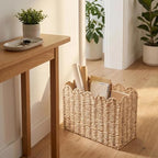 Scalloped Magazine Holder, Hand-wowen Paper Rope Book Holder, Wicker Mail Organizer, File Storage for Bedroom, Narrow Floor Basket for living Room, Office - Image 6