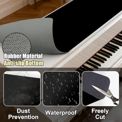 Piano Top Runner Mat, Non-Slip Rubber Bottom, Free Cut Top Protector Dust-Proof Covers for Piano Musical Instrument, Chiffonier, Chest of Drawers, TV Stand, Television Cabinet (Black, 61" x 13.8") - Image 4
