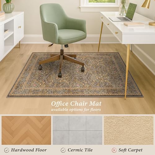 JTJ 5x6 Office Rug, Brown Vintage Floral, Washable Non Slip - Image 5