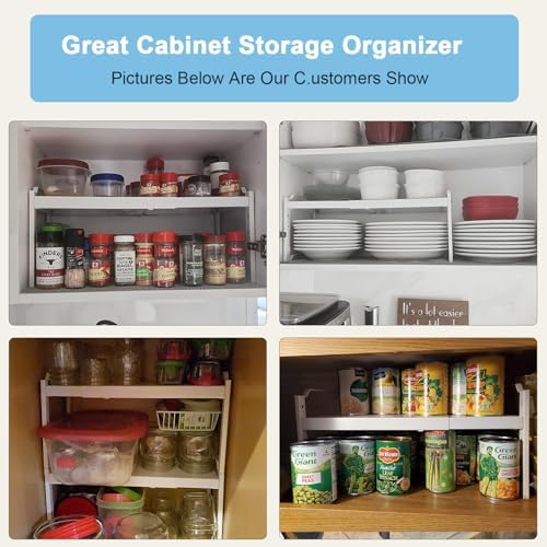 2 Pack Stackable Expandable Shelves For Kitchen Cabinet Countertop Storage, Adjustable Counter Cupboard Pantry Organizer Shelf Rack Stand, Length:25.5 Inch - Image 5