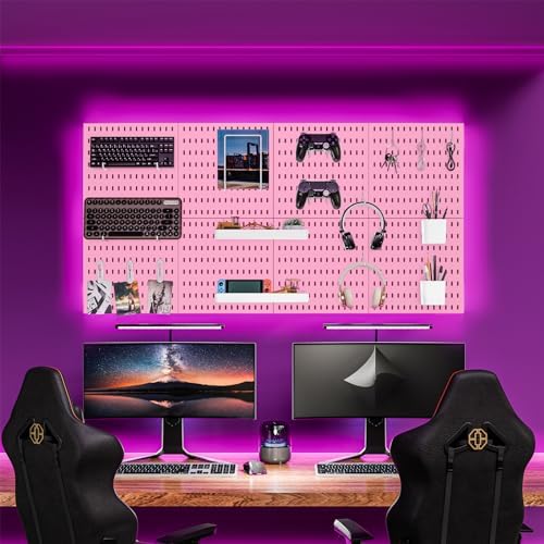 Wall-Mounted Pegboard Kit, 25.2" x 25.2" Organizer Panel – Large, Cost-Effective & Nail-Free Installation Pink - Image 2