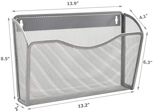 EASEPRES 6 Single Pocket Mesh Hanging File Organizer, Vertical Wall Mounted Magazine File Holder, Mount Basket Mail Paper Document Folder Organizing for Office, Home and School, Silver - Image 2