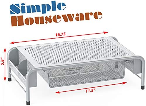 Simple Houseware Metal Desk Monitor Stand Riser w/ Organizer Drawer, Silver - Image 2