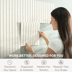 VIVELDA Felt Bulletin Board Tiles 48"x36" - 12-Pack Cork Board Alternative, OEKO-TEX Certified, NRC 0.95 Acoustic Felt Wall Panels, Damage-Free Adhesive, Slatted Design Home Office & Classroom (Linen) - Image 2