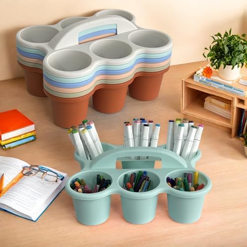 6 Pack Plastic Classroom Caddy Organizer with Handle, 6 Compartment, Boho - Image 7