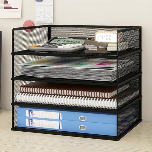 Natwind 4-Tier Stackable Metal Mesh Letter Paper Tray Organizer,Black by Natwind