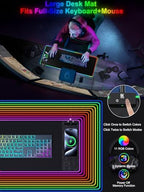 Mouse Pad with Wireless Charging, Large Desk Mat RGB Gaming Mousepad, 10 Light Colors LED Gaming Pad Keyboard Pad with Ultra-Smooth Surface & Non-Slip Rubber Base, Waterproof Full Desk Mouse Pad - Image 2