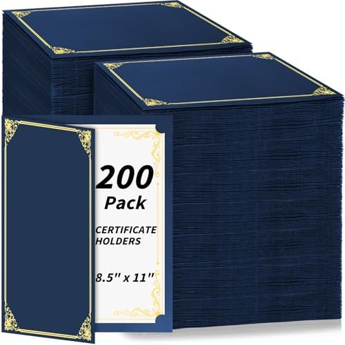 200 Pack Navy Blue Certificate Holders 8.5x11 Diploma Covers Folders by Oleitodh