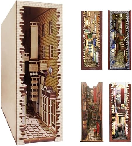 Wizard-Themed Book Nook Kit, Enchanted Street Wooden Bookshelf Insert, DIY Hand-Painted Fantasy Miniature Scene, Decorative Bookend Craft for Adults and Book Lovers(Standard Edition) by Suruim