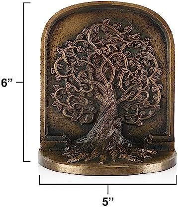 CRAFTSMAN ROAD Tree of Life Bookends, Antique Brass, 2 Decorative Bookends for Shelves or Bookcase, Cast Iron, Non-Skid Heavy Bookends, Home Décor Gift - Image 6