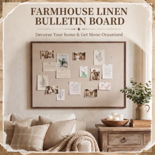 Cinnvoice 48 x 34 Inch Linen Bulletin Board Rustic Farmhouse Pin Board - Image 5