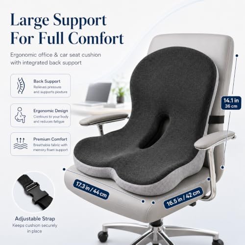 Lumbar Support Pillow for Office Chair, L-Shaped Memory Foam Seat Cushion with Back Support, Ergonomic Office Chair Cushion with Breathable Washable Cover, Non-Slip Base (Black) - Image 7