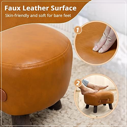 LUE BONA Small Curved Foot Stool with Handle, Whisky Brown Velvet Footstool and Ottomans, Modern Foot Rest with Wooden Legs, Step Stool with Padded Seat for Couch, Living Room - Image 5