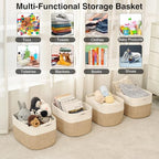 ICERZCZ Storage Baskets for Organizing & Shelves, Woven Cotton Rope Organization Bins for Dog Toys, Clothes, Books, Nursery Organizer, 15"Lx11''Wx9.5''H, (4 Packs) Off White & Brown - Image 4