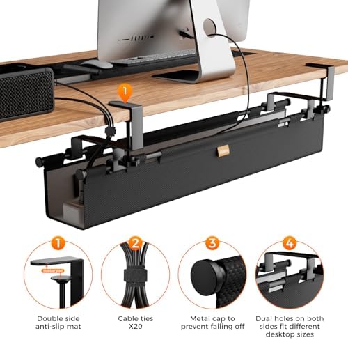 No Drill Thickened Under Desk Cable Management Tray,38.5In,Black - Image 6
