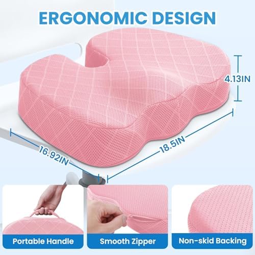 TushGuard Seat Cushion, Memory Foam Office Chair Cushion - Pink, XX-Large - Image 2