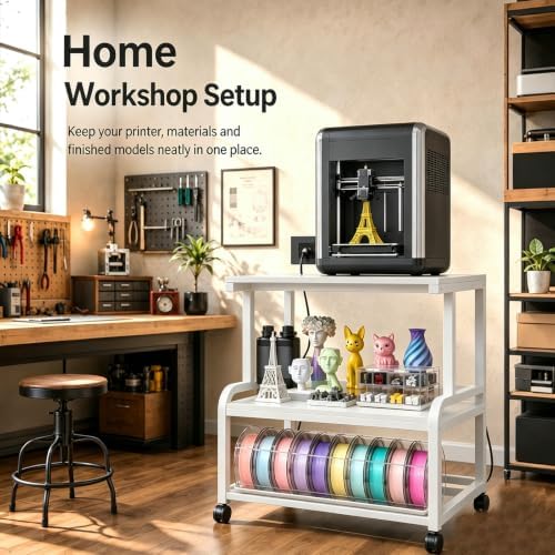 Homieasy 3D Printer Stand with Power Outlet, 23.6" x 23.6", White - Image 2