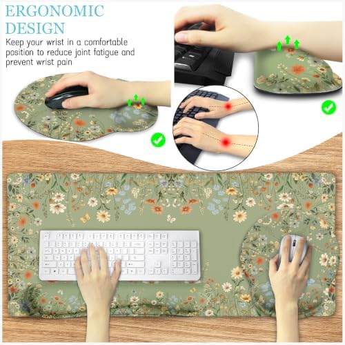 LIMKRIAN Floral Desk Mat Set, Cute Green Desk Accessories Gifts for Women - Image 3