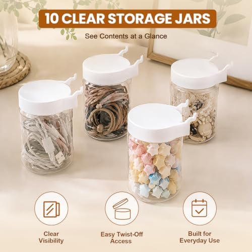 20PCS Pegboard Organizer Accessories, 10 Clear PET Jars with Lids & 10 Open ABS Bins, Fits 1/8” & 1/4” Pegboards, Wall Organizer Set for Garage, Workshop, Craft Room, Office & Home - Image 4