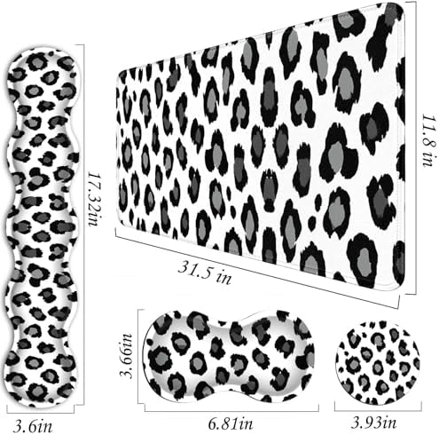 Mouse Pad Set,(31.5×11.8 in) Desk Pad + Keyboard Wrist Rest Support + Mouse Wrist Rest + Coaster for Office,Home,Computer,Laptop - 4 Black and White Leopard Print - Image 3