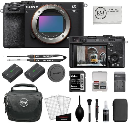 Sony a7C II Mirrorless Camera Body | Black Bundle with 64GB Memory Card + Battery and Charger + Screen Protectors + Cleaning Cloth (7 Items) by Unknown