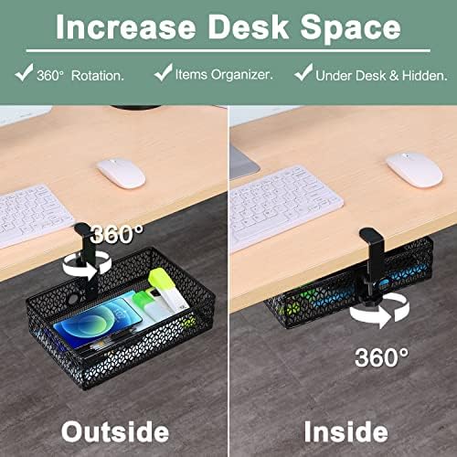 ROSYLINE Under Desk Storage Basket Hanging Drawer Tray, Clamp On Organizer - Image 3