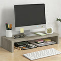 Solid Wood Monitor Stand Riser & Laptop Stand Desk Organizer - Office Accessories for PC Workspace, Computer Organization, Countertop Hutch Light Grey Log 19.7x7.9x3in by Unknown