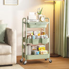 KINGRACK 3 Tier Metal Rolling Cart with Drawer, Green Utility Storage Cart - Image 2