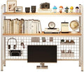 Desktop Hutch Bookshelf, 2-Tier Metal Desk Shelf with Grid Panel by W+WWEENUO