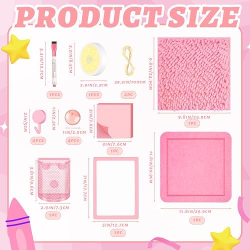 Demonwer Pink Locker Accessories Kit Magnetic Whiteboard Pen Holder Sticky Note Small Carpet Hook for Back to School Essentials Locker Decorations - Image 2