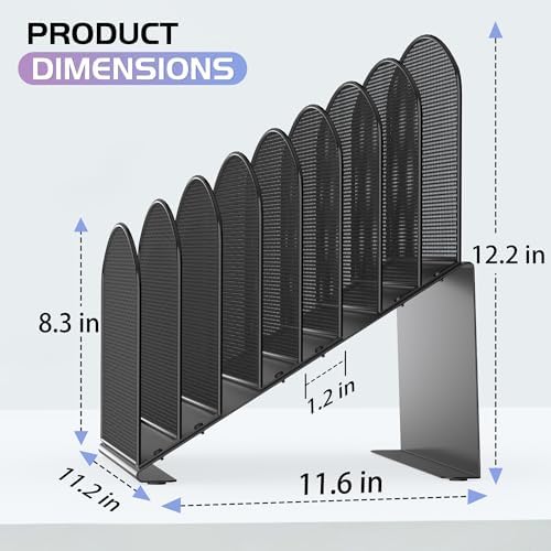 Sinboun Inclined Desk File Organizer Folder Holder with 8-Section, Black - Image 2