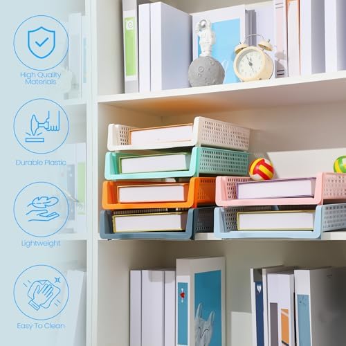 Weysat 12 Pcs Turn in Trays, Classroom Paper Tray, Pastel, Narrow - Image 3